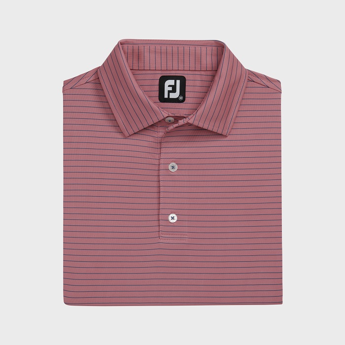FootJoy pink pinstripe polo flat lay