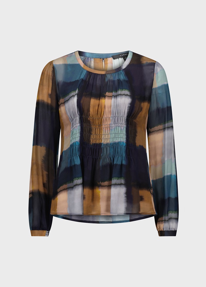 Abstract watercolor smocked blouse ghost mannequin