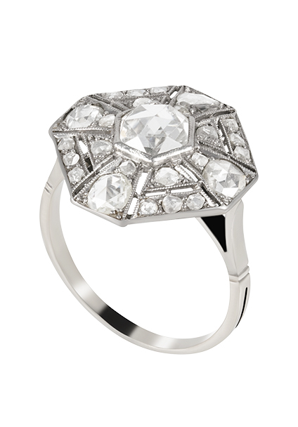 Art deco platinum diamond cluster ring