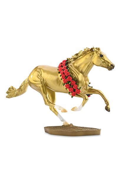 Gold horse rose garland figurine